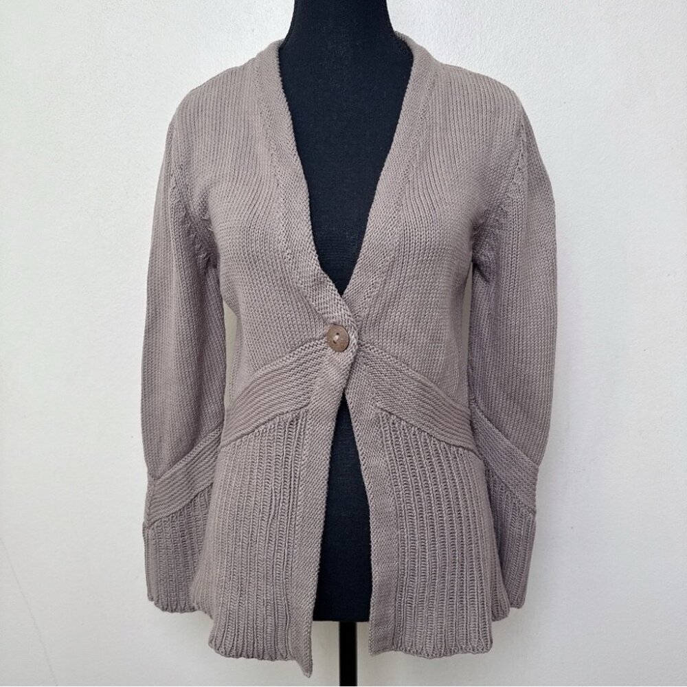 Pure Handknit Womens M/L Tan Cotton Chunky Knit Cardigan